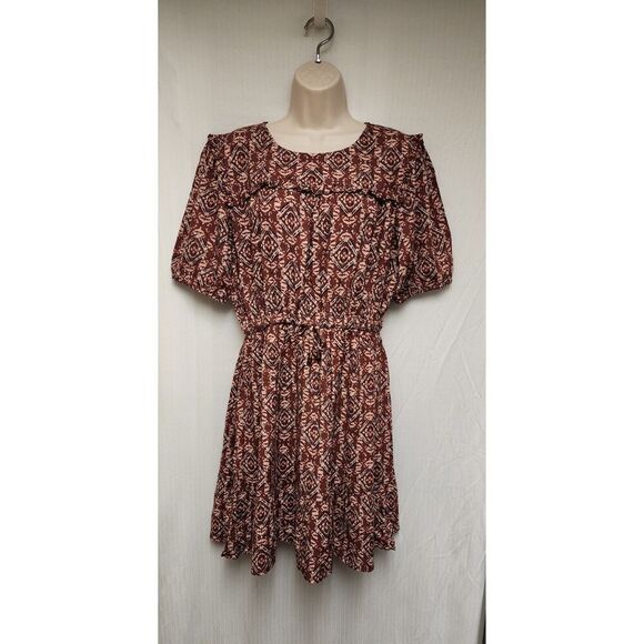 Maurices Women’s Boho Round Neck Layered Red/Cream Mini Dress Size Medium - Picture 4 of 7